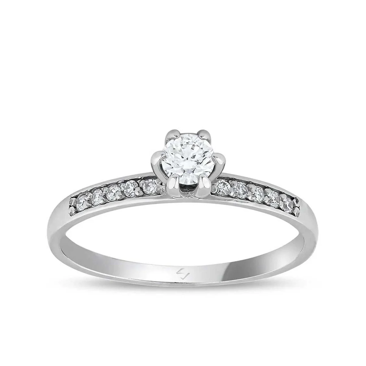 (2 farklı taş )0,31 Toplam Karat Pırlantalı Kolları Taşlı Tektaş Yüzük