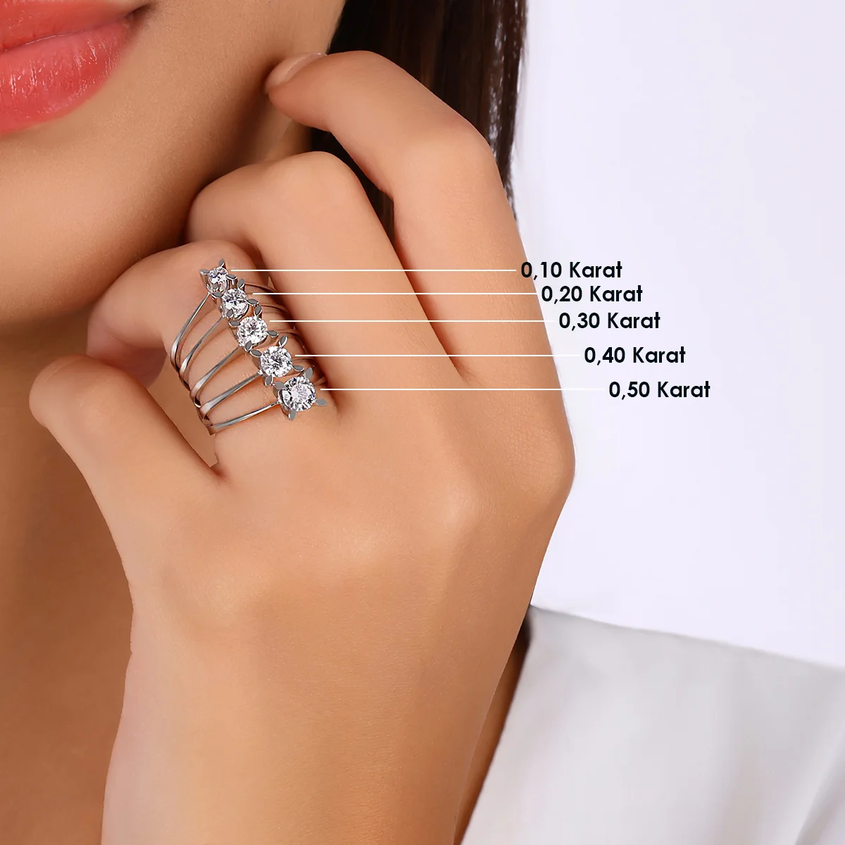 (2 farklı taş )0,31 Toplam Karat Pırlantalı Kolları Taşlı Tektaş Yüzük