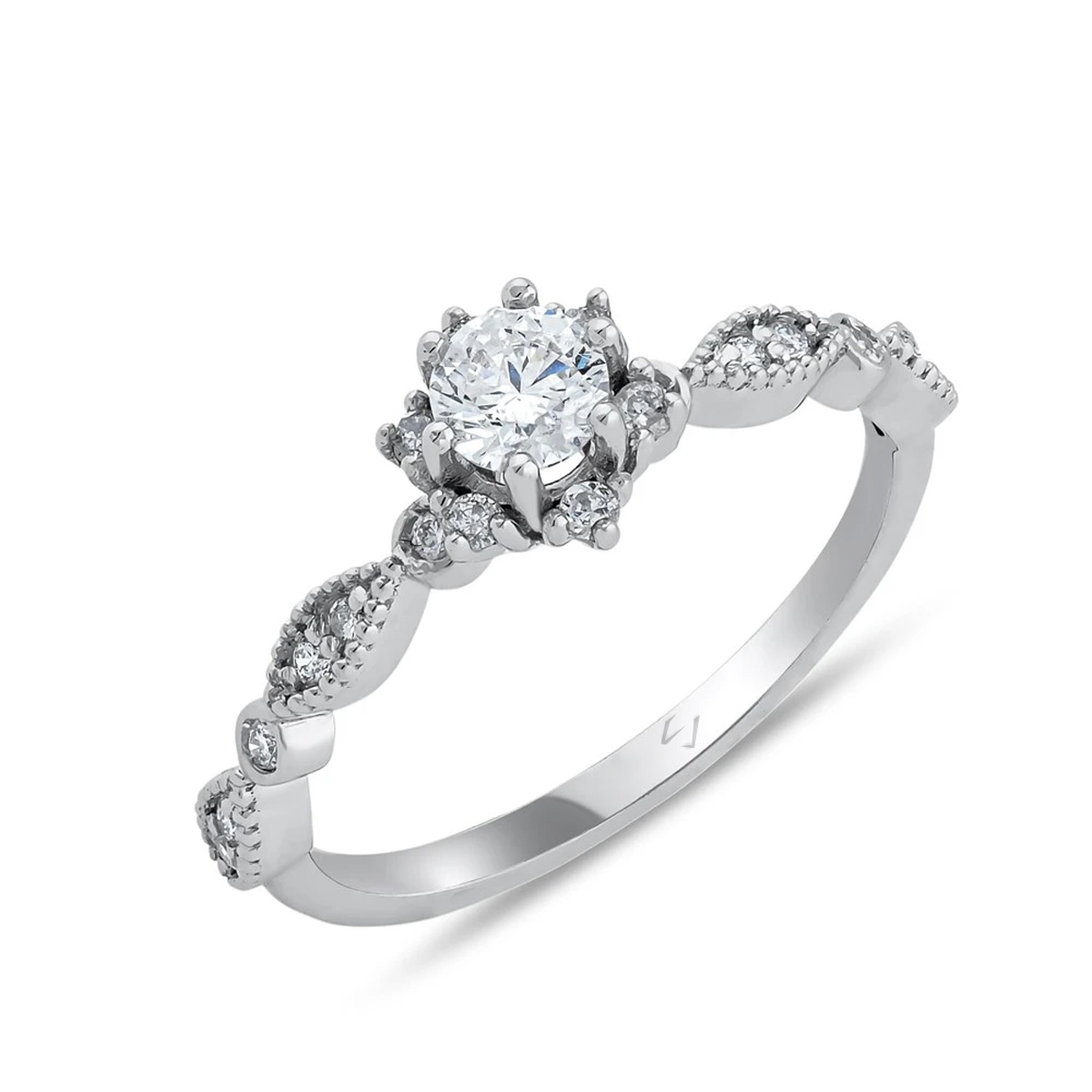 0,40 Toplam Karat Kolu Taşlı Pırlanta Lotus Yüzük